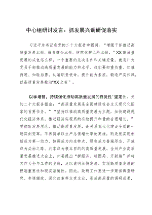 研讨发言材料：抓发展 兴调研 促落实.docx