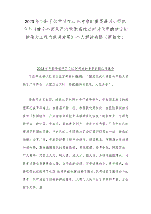 2023年年轻干部学习在江苏考察时重要讲话心得体会与《健全全面从严治党体系推动新时代党的建设新的伟大工程向纵深发展》个人解读感悟（两篇文）.docx