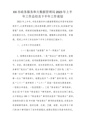 XX市政务服务和大数据管理局2023年上半年工作总结及下半年工作谋划.docx