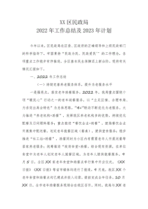 区民政局2022年工作总结及2023年计划.docx