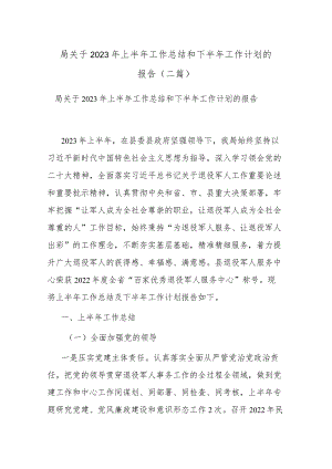 局关于2023年上半年工作总结和下半年工作计划的报告(二篇).docx