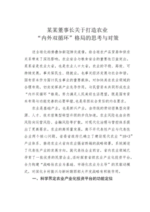 某某董事长关于打造农业“内外双循环”格局的思考与对策.docx