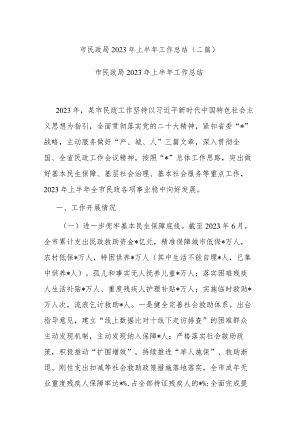 市民政局 2023 年上半年工作总结(二篇).docx