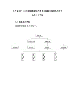 火力发电厂660MW机组新建工程主体工程施工组织机构和劳动力计划方案.docx