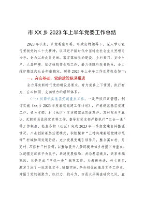 XX乡2023年上半年党委工作总结.docx