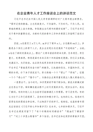 企业青年人才工作座谈会讲话公司.docx
