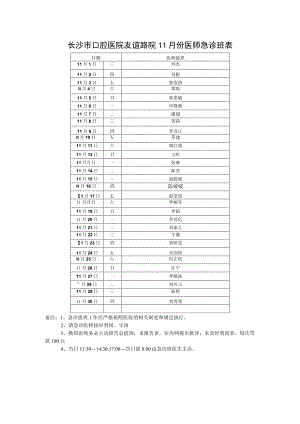 长沙市口腔医院友谊路院11月份医师急诊班表.docx