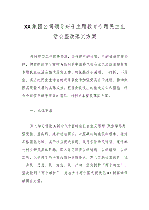 XX集团公司领导班子主题教育专题民主生活会整改落实方案.docx