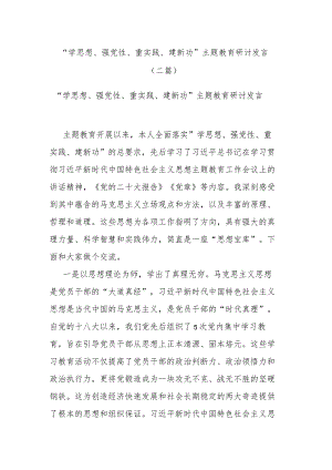 “学思想、强党性、重实践、建新功”主题教育研讨发言(二篇).docx
