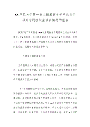 XX单位关于第一批主题教育参学单位关于召开专题组织生活会情况的报告.docx