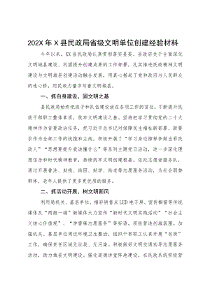 202X年X县民政局省级文明单位创建经验材料.docx