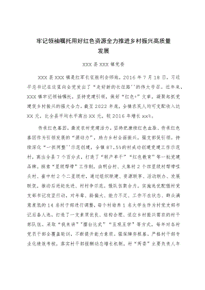 全市组织工作会议发言—xx县xx镇党委：牢记领袖嘱托 用好红色资源 全力推进乡村振兴高质量发展.docx
