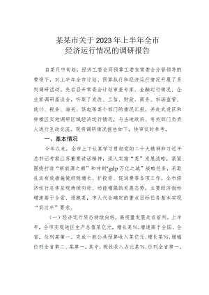 某某市关于2023年上半年全市经济运行情况的调研报告.docx