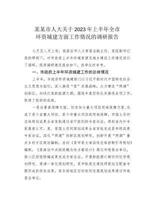 某某市人大关于2023年上半年全市环资城建方面工作情况的调研报告.docx