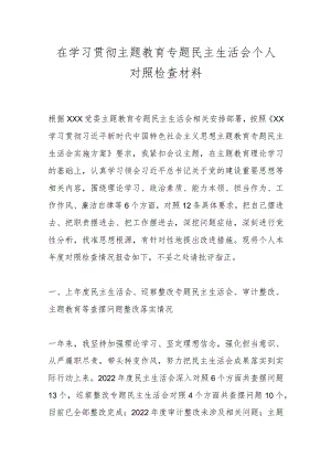 在学习贯彻主题教育专题民主生活会个人对照检查材料.docx