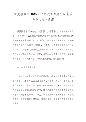 有关检察院2023年主题教育专题组织生活会个人发言提纲.docx