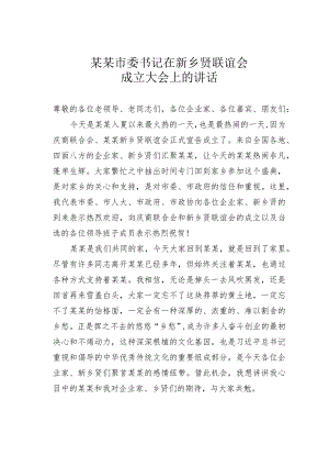 某某市委书记在新乡贤联谊会成立大会上的讲话.docx