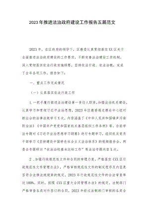 2023年推进法治政府建设工作报告五篇范文.docx