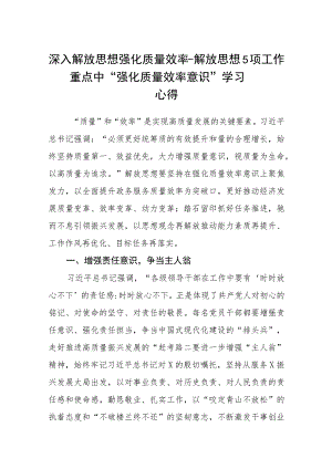 2023解放思想项工作重点中“强化质量效率意识”学习心得共8篇.docx