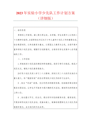 2023年实验小学少先队工作计划方案（详细版）.docx