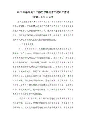 2023年某局关于干部思想能力作风建设工作开展情况的报告范文.docx