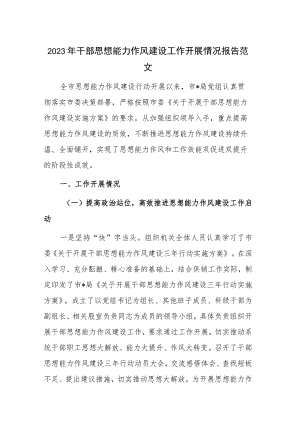 2023年干部思想能力作风建设工作开展情况报告范文.docx