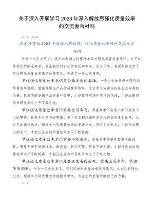 关于深入开展学习2023年深入解放思强化质量效率的交流发言材料.docx