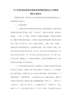 XX市深化职业教育改革推动高质量发展试点工作推进情况汇报范文.docx