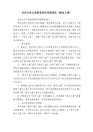 农村九年义务教育现状考察报告（精选3篇）.docx
