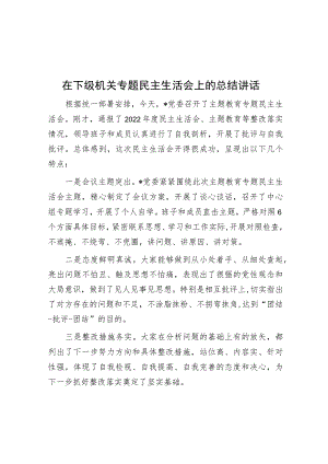 在下级机关专题民主生活会上的总结讲话.docx