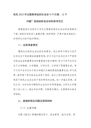 党员2023年主题教育组织生活会“6个方面、12个问题”检视剖析发言材料参考范文.docx