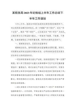 某税务局2023年纪检组上半年工作总结下半年工作谋划.docx