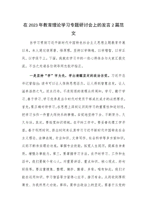在2023年教育理论学习专题研讨会上的发言2篇范文.docx