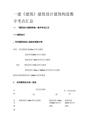 一建《建筑》建筑设计建筑构造数字考点全套.docx