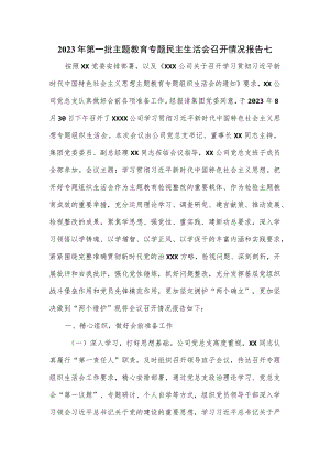 2023年第一批主题教育专题民主生活会召开情况报告七.docx