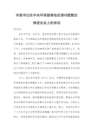 市委书记在中央环保督察组反馈问题整改推进会议上的讲话.docx