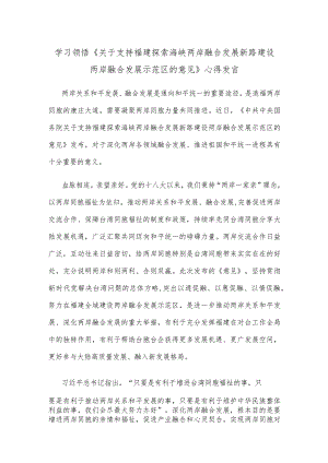 学习领悟《关于支持福建探索海峡两岸融合发展新路 建设两岸融合发展示范区的意见》心得发言.docx