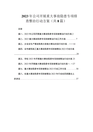 2023年公司开展重大事故隐患专项排查整治行动方案（共8篇）.docx