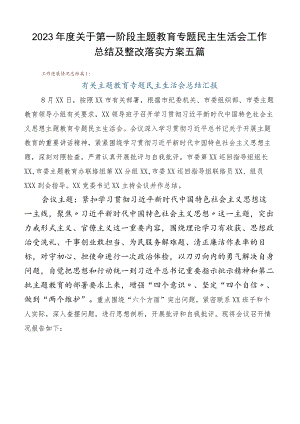 2023年度关于第一阶段主题教育专题民主生活会工作总结及整改落实方案五篇.docx