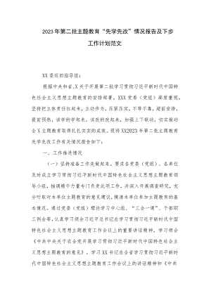 2023年第二批主题教育“先学先改”情况报告及下步工作计划范文.docx