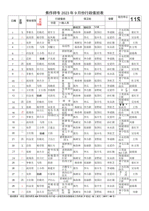 焦作师专2023年9月份行政值班表.docx