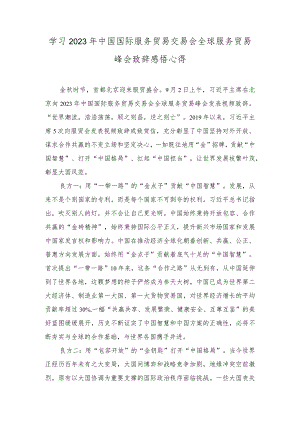 2023年学习中国国际服务贸易交易会全球服务贸易峰会致辞感悟心得.docx