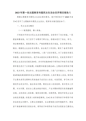 2023年第一批主题教育专题民主生活会召开情况报告八.docx