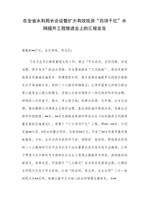 在全省水利局长会议暨扩大有效投资.docx