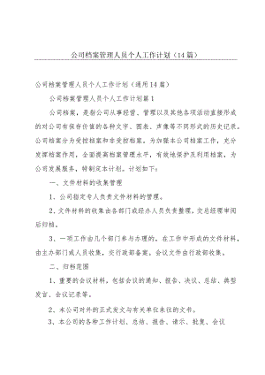 公司档案管理人员个人工作计划（14篇）.docx