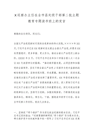 X巡察办主任在全市县处级干部第二批主题教育专题读书班上的发言.docx