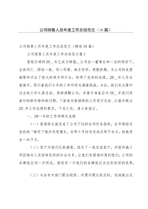 公司销售人员年度工作总结范文（16篇）.docx