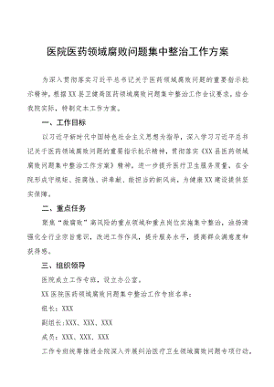 医院医药领域腐败问题集中整治工作方案、工作总结情况报告及心得体会十篇.docx