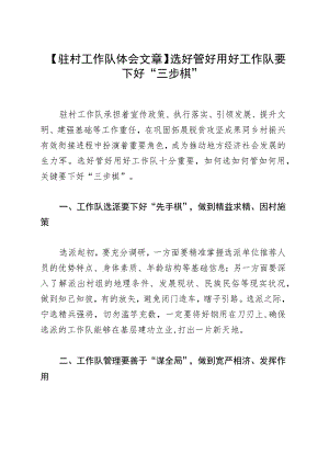【驻村工作队体会文章】选好管好用好工作队要下好“三步棋”.docx