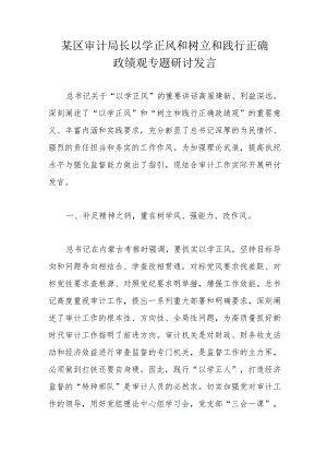 某区审计局长以学正风和树立和践行正确政绩观专题研讨发言.docx
